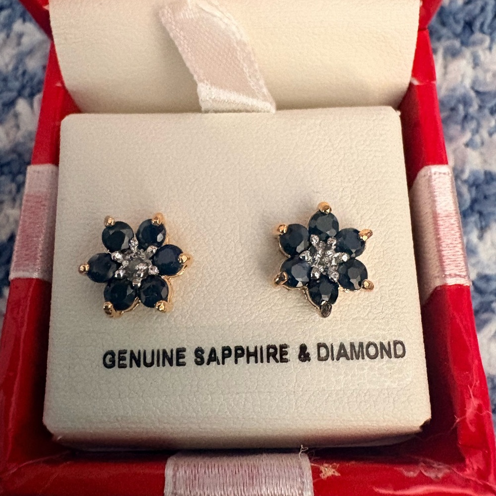 Macy's Gold Sapphire and Diamond Floral Earrings
